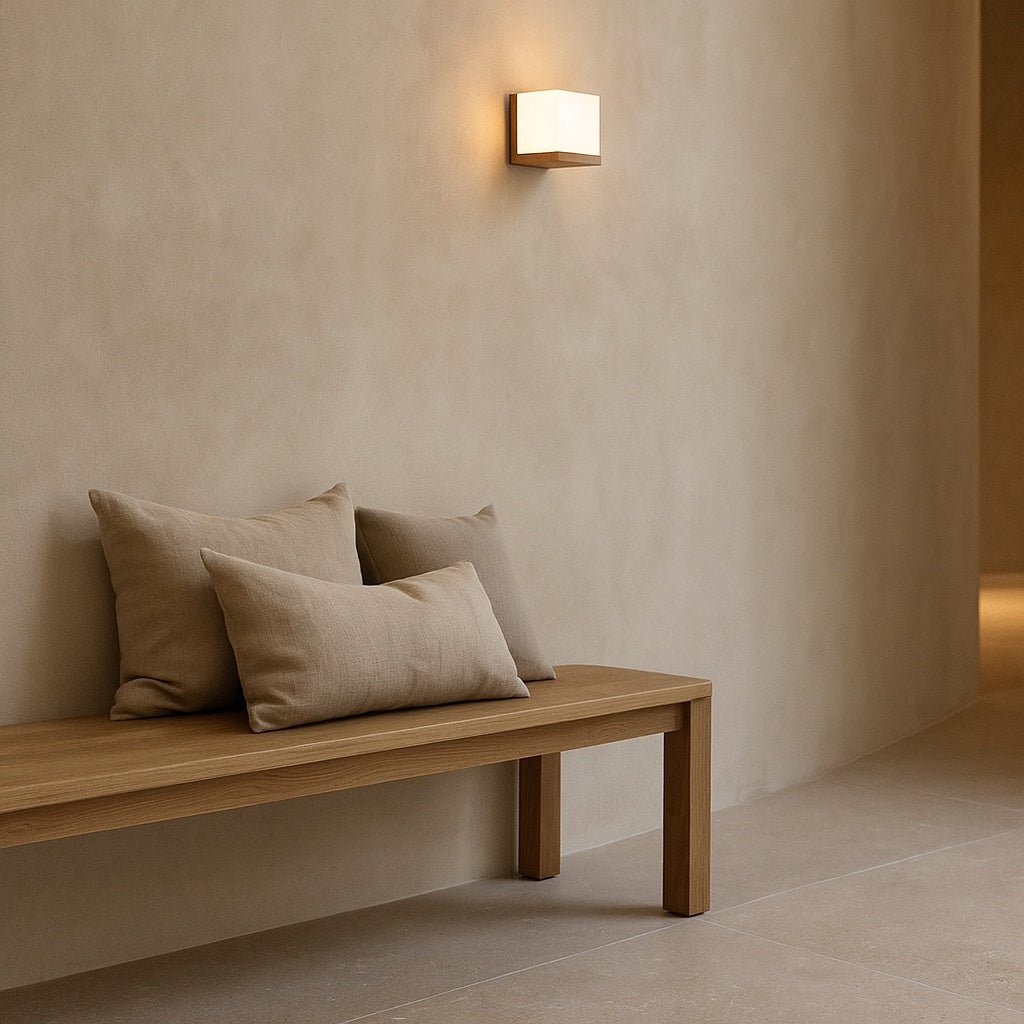 Lizzy lichtbruine vierkant oplaadbare houten wandlamp - draadloze, dimbare en stijlvolle verlichting