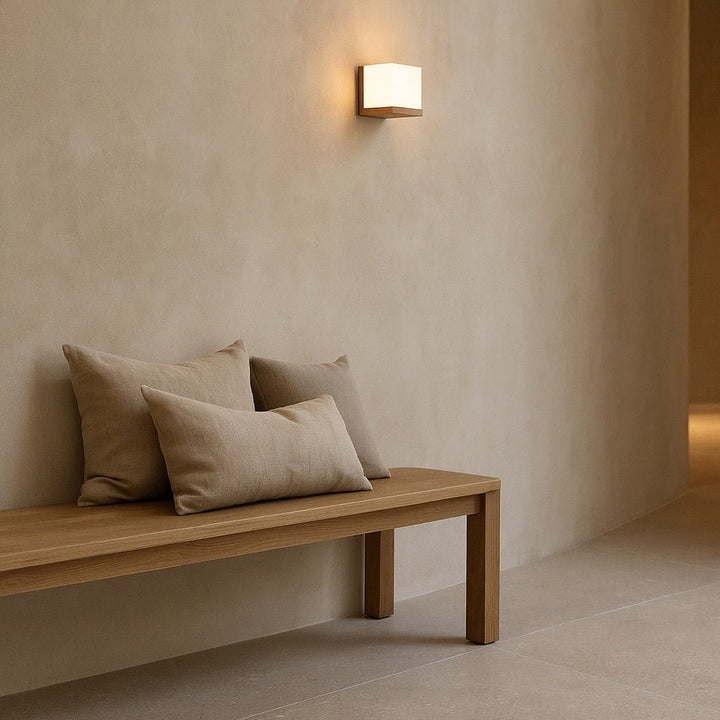 Lizzy lichtbruine vierkant oplaadbare houten wandlamp - draadloze, dimbare en stijlvolle verlichting