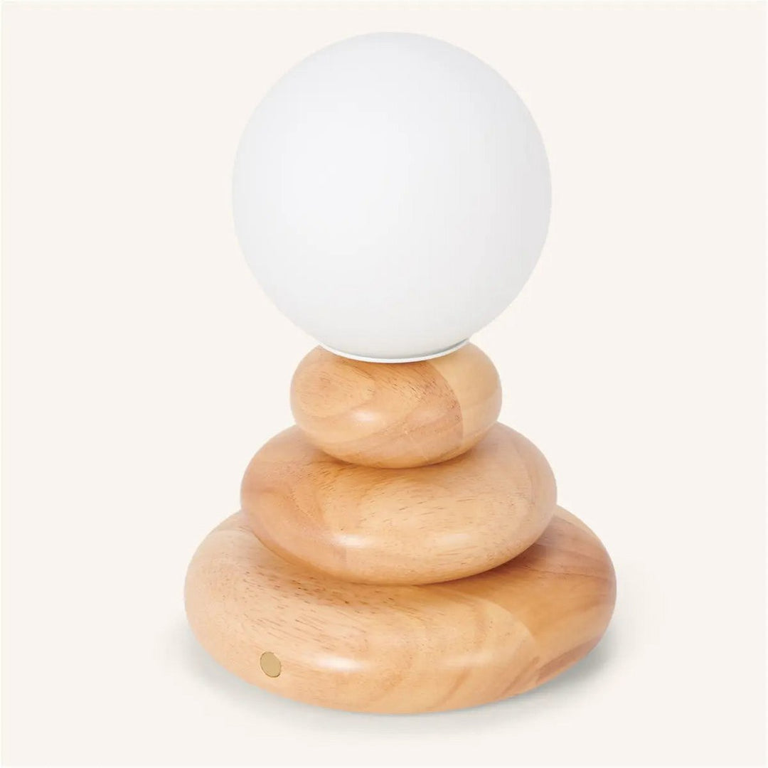Isabella Houten & Glazen Oplaadbare Lamp - Snoerloos & Dimbaar