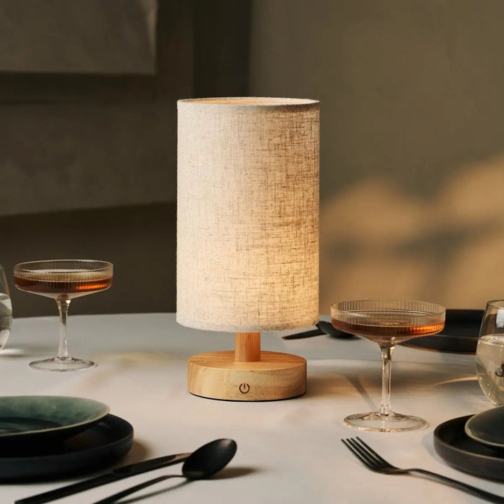 Ben lichtbruine houten donkerbruine tafellamp-oplaadbaar, dimbaar, USB-C aangedreven