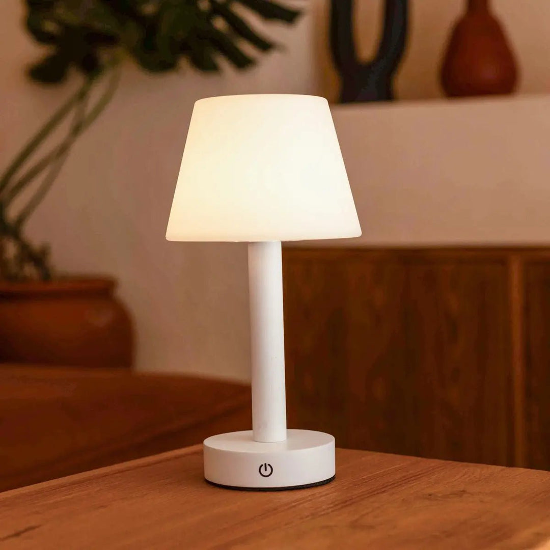 Zoë Witte Houten Oplaadbare Tafellamp | Draadloos, dimbaar, USB-C, batterij met een levensduur van 80 uur