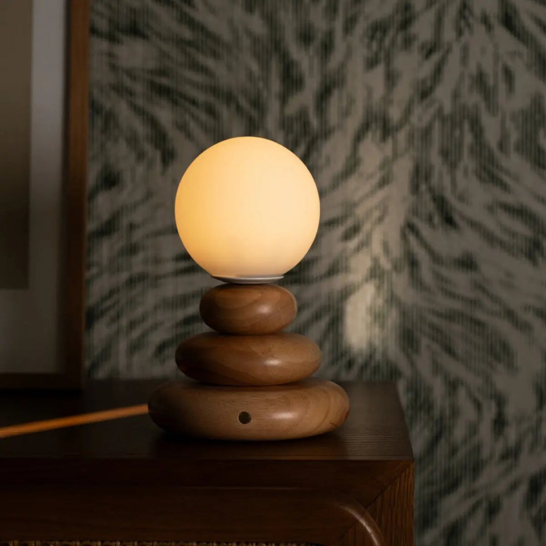 Isabella Houten & Glazen Oplaadbare Lamp - Snoerloos & Dimbaar