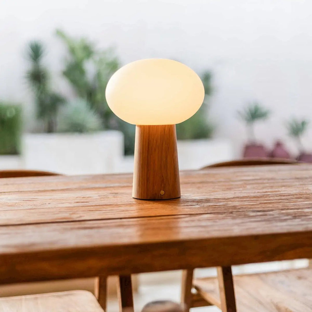 Max lichtbruine houten oplaadbare tafellamp met glas en oplaadbare batterij | Dimbare en veelzijdige verlichting