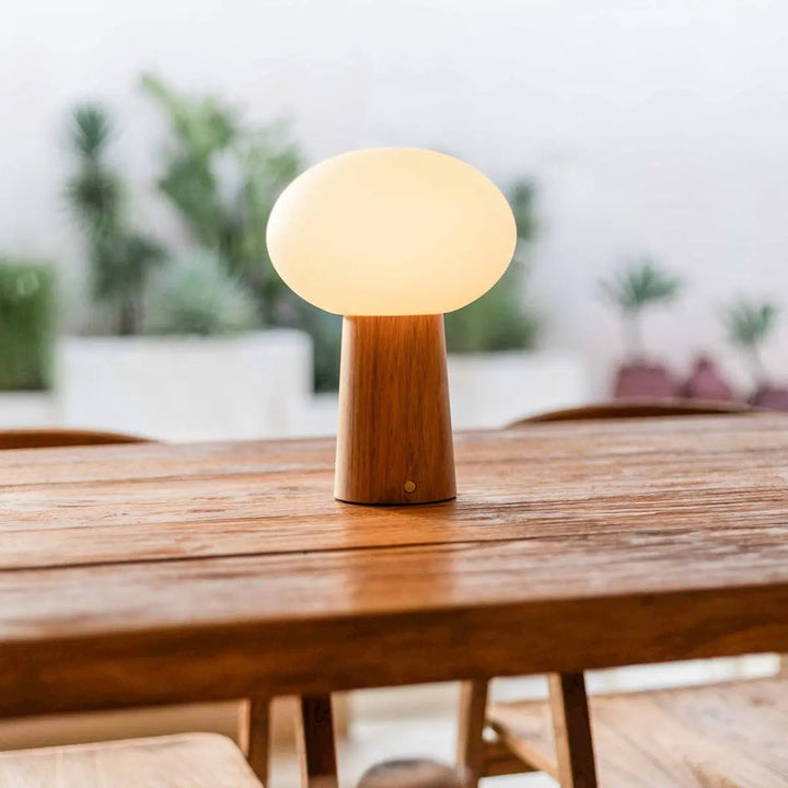 Max lichtbruine houten oplaadbare tafellamp met glas en oplaadbare batterij | Dimbare en veelzijdige verlichting