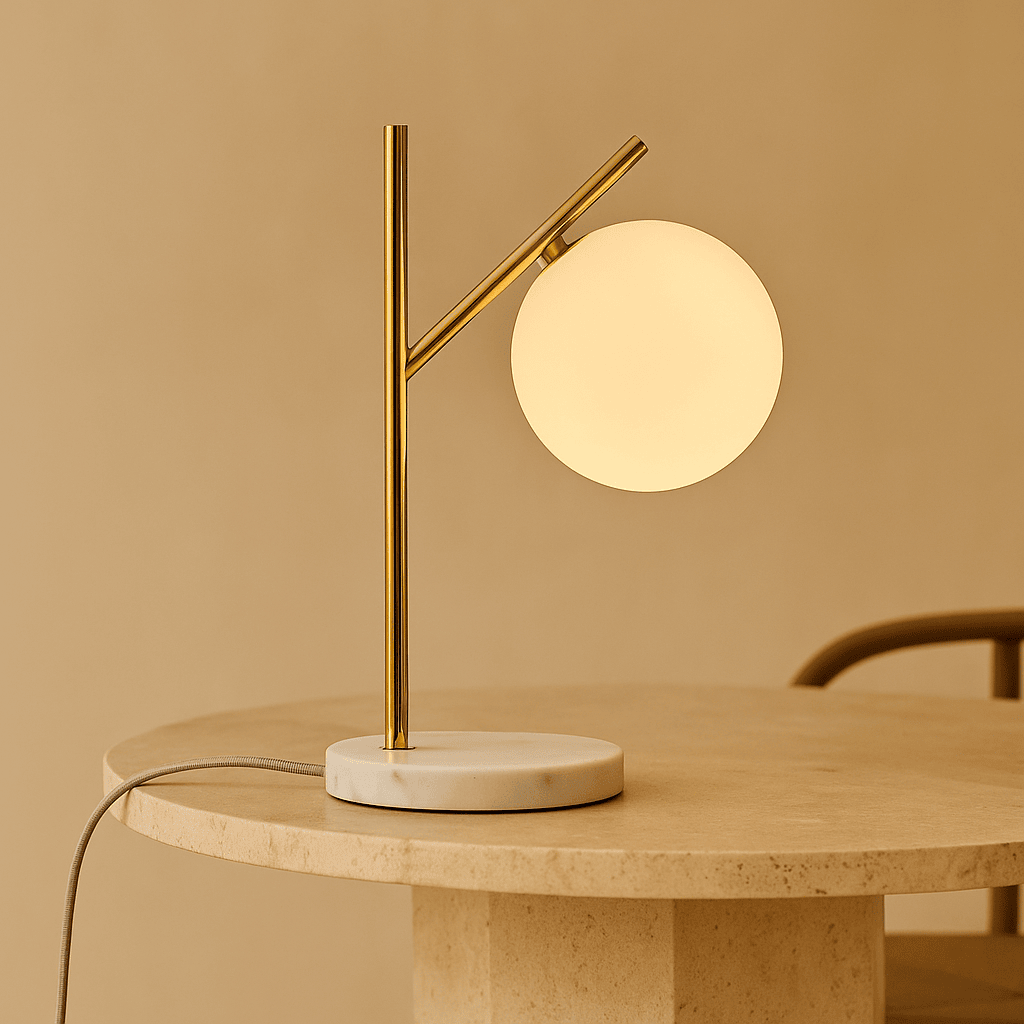 Madison Marmeren Lamp met Matglazen Bol – Elegante Tafellamp