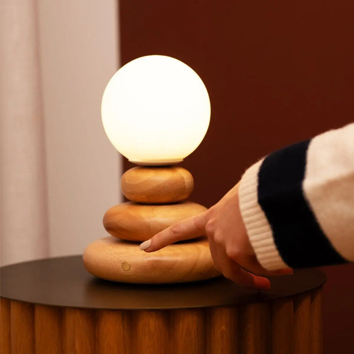 Isabella Houten & Glazen Oplaadbare Lamp - Snoerloos & Dimbaar