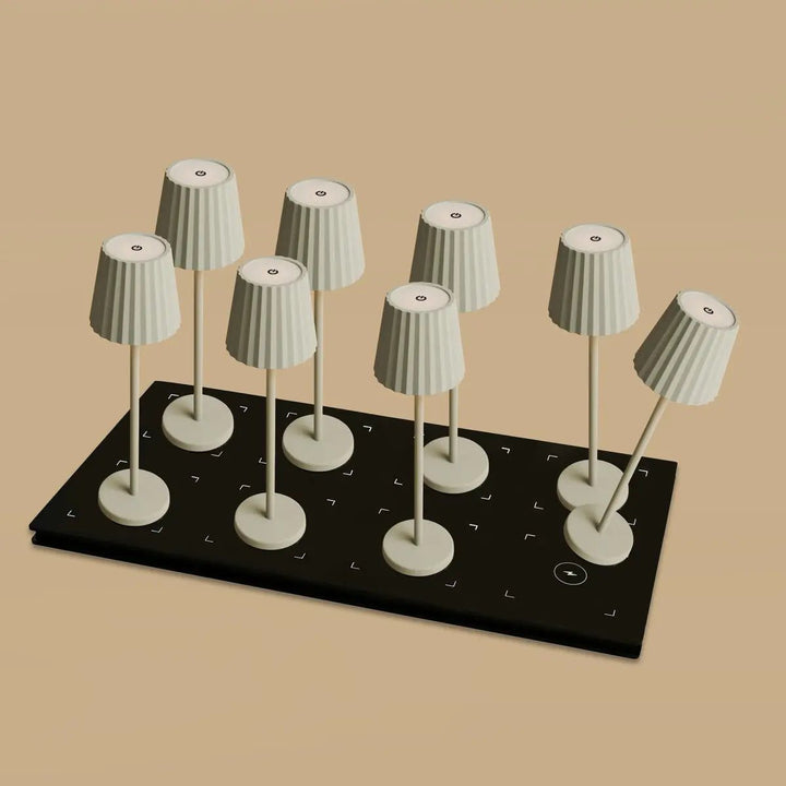 Combi Set Professional-8 X Maya Shadow Gray Oplaadbare tafellampen en 1 x Central Station Wireless Lay Station met Qi-Technology-Perfect voor restaurants, gastvrijheid en hotels