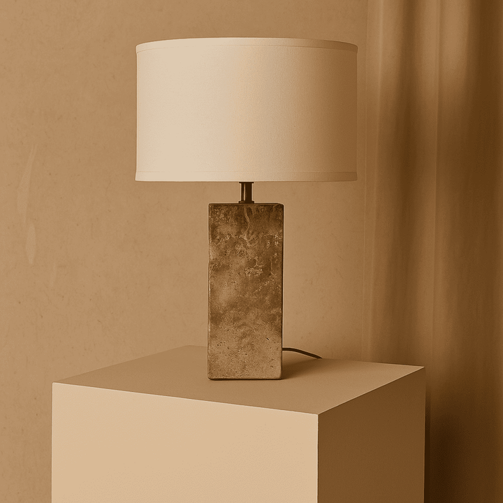 Rosie travertijnlamp – elegante natuursteen met katoenen kap