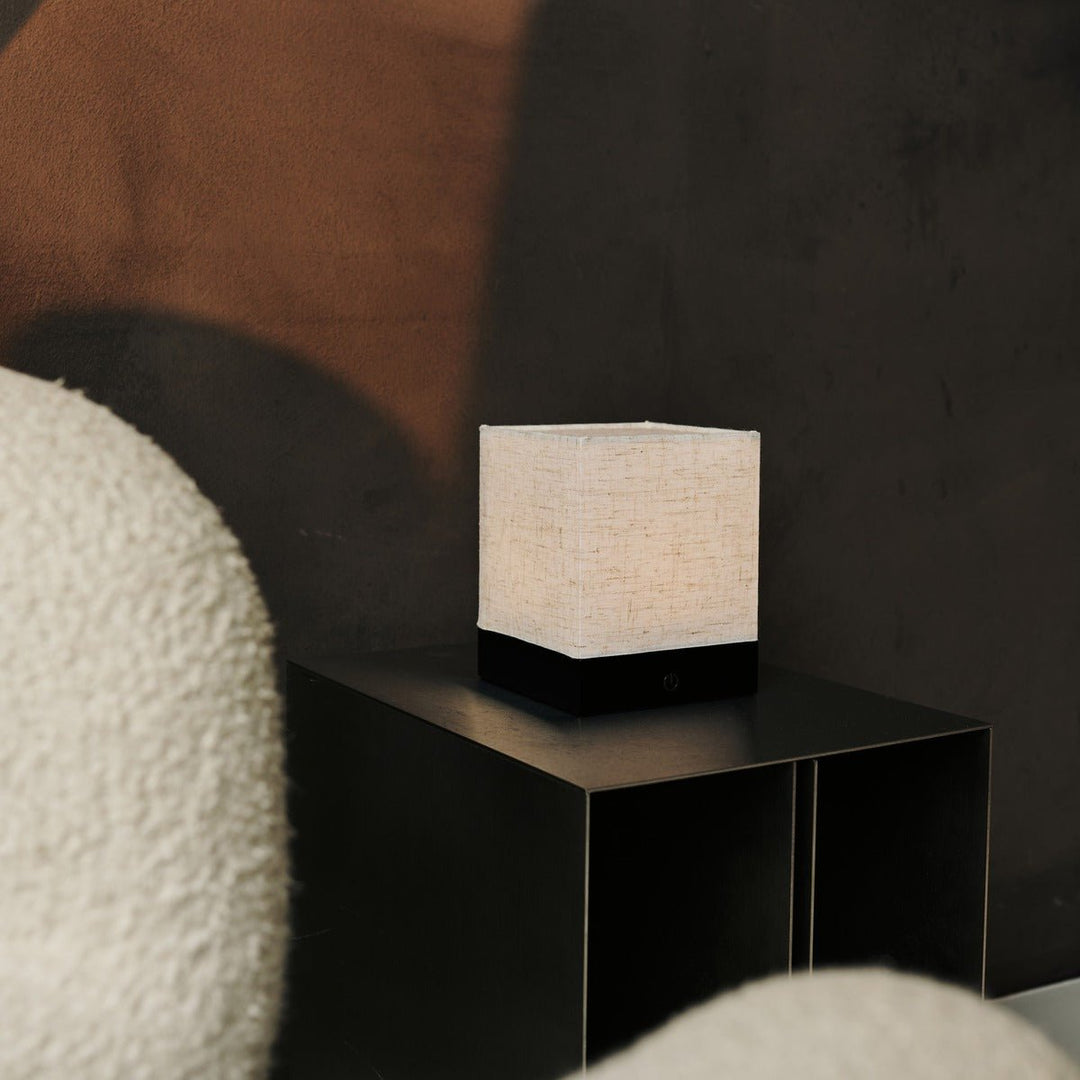 Zano Black Wireless Lamp met hout en linnen - Moodverlichting, LED -tafellamp met batterij