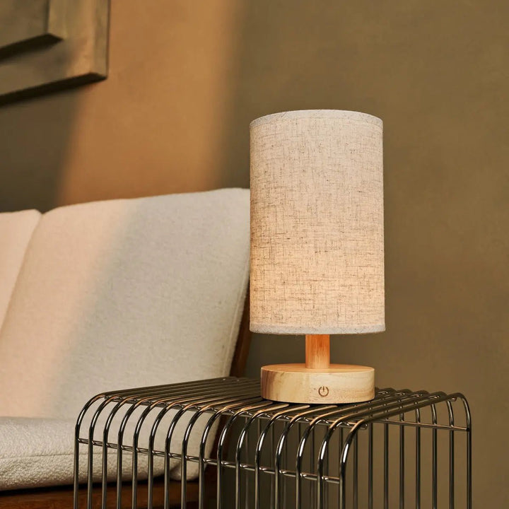 Ben lichtbruine houten donkerbruine tafellamp-oplaadbaar, dimbaar, USB-C aangedreven