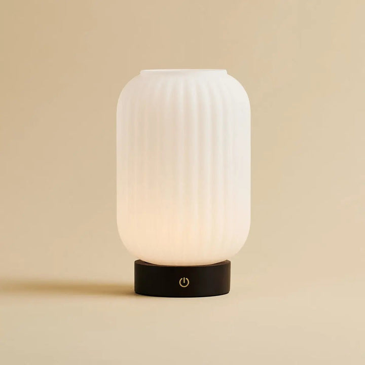 Lilly donkerbruin unieke oplaadbare lamp - matglaslamp, houten basis, dimable, 3 lichte modi
