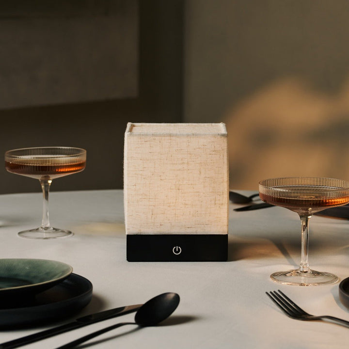 Zano Black Wireless Lamp met hout en linnen - Moodverlichting, LED -tafellamp met batterij