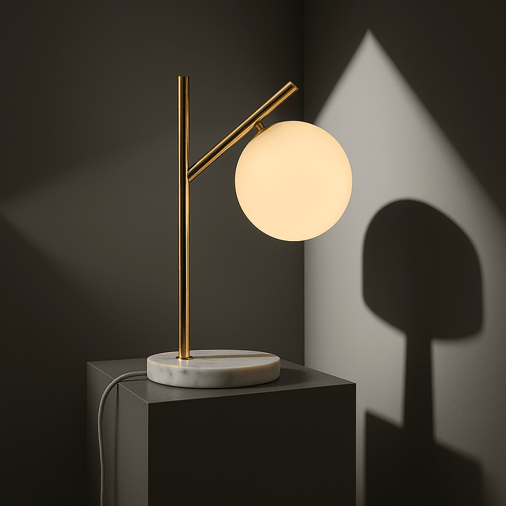 Madison Marmeren Lamp met Matglazen Bol – Elegante Tafellamp