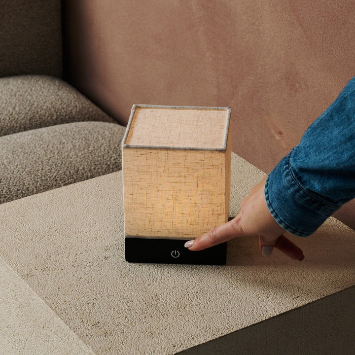 Zano Black Wireless Lamp met hout en linnen - Moodverlichting, LED -tafellamp met batterij