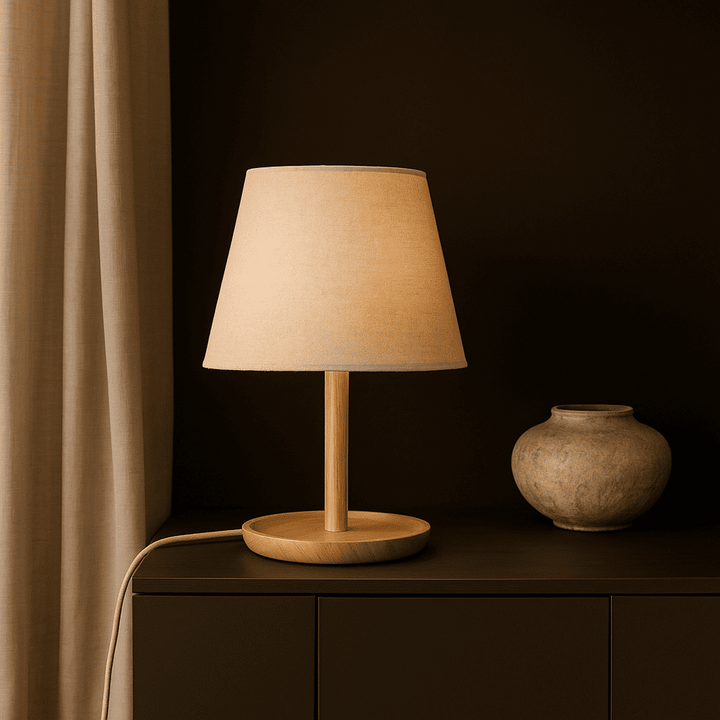 Emily lichtbruine houten lamp met kabel - handgemaakt duurzaam ontwerp voor thuis