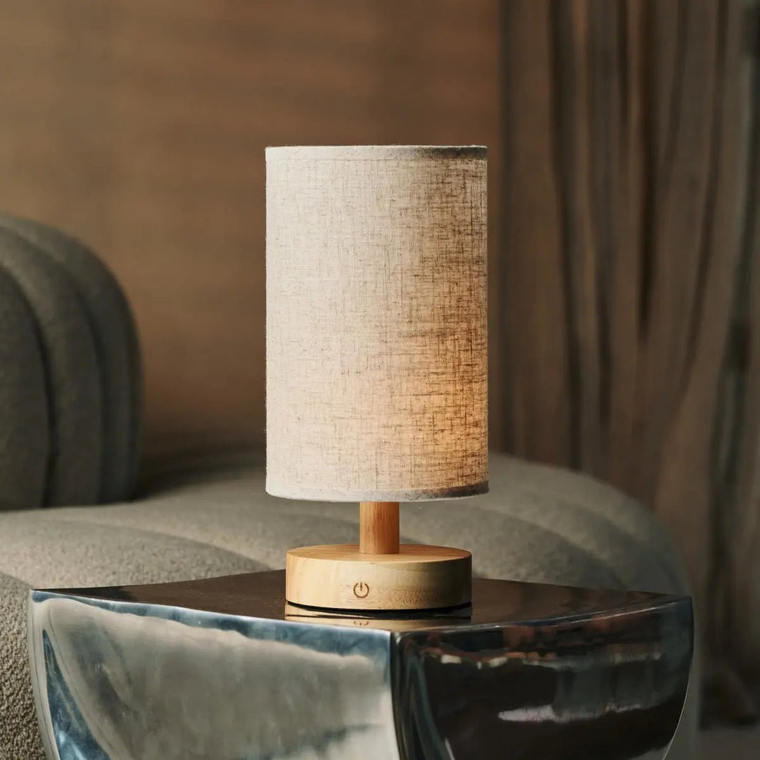 Ben lichtbruine houten donkerbruine tafellamp-oplaadbaar, dimbaar, USB-C aangedreven