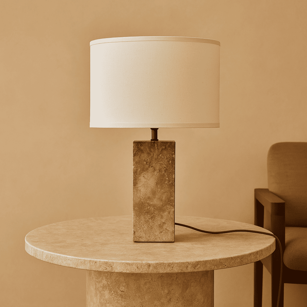 Rosie travertijnlamp – elegante natuursteen met katoenen kap