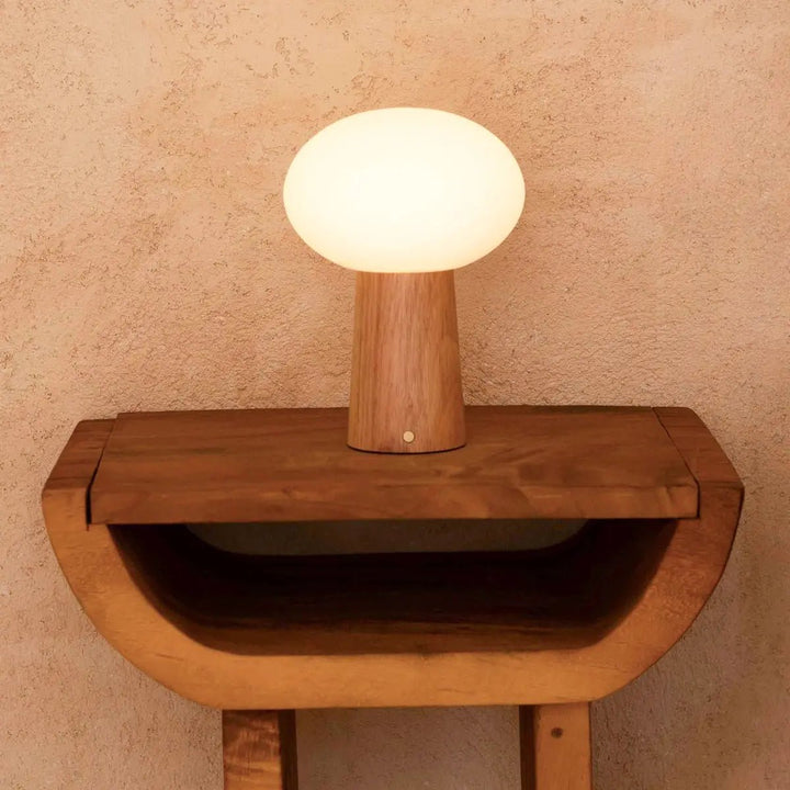 Max lichtbruine houten oplaadbare tafellamp met glas en oplaadbare batterij | Dimbare en veelzijdige verlichting