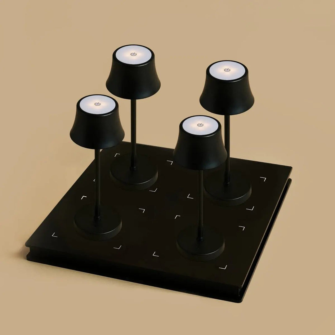 Combi Set Professional-4 X de Pijp Mini Midnight Black oplaadbare tafellampen & 1 x Amstel Wireless Charging Station met Qi-Technology-Perfect voor restaurants, gastvrijheid en hotels
