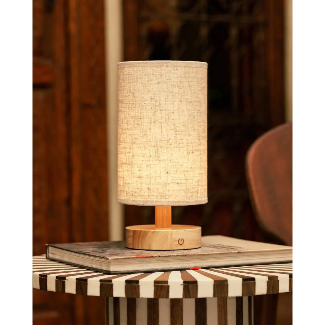 Ben lichtbruine houten donkerbruine tafellamp-oplaadbaar, dimbaar, USB-C aangedreven