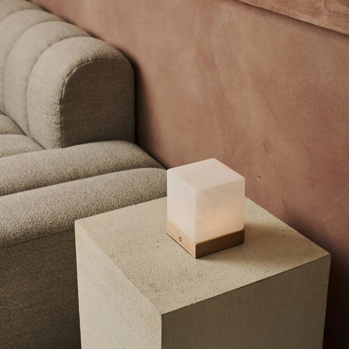 YCE lichtbruine draadloze houten lamp met bevroren glas-oplaadbare, dimbare, 100-uur batterij