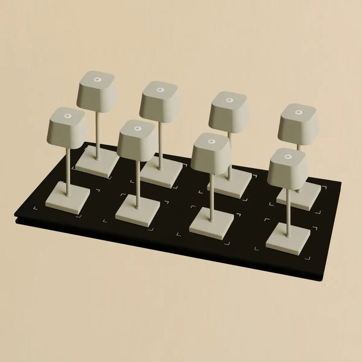 Combi Set Professional-8 x Sarphati Mini Shadow Gray Oplaadbare tafellampen & 1 x Central Station draadloos laadstation met Qi-Technology-Perfect voor restaurants, gastvrijheid en hotels