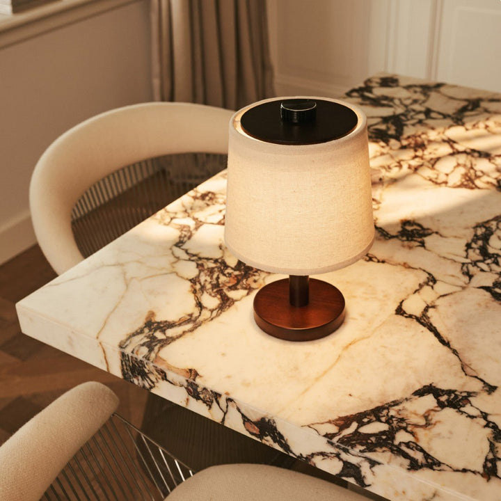 Rover donkerbruine houten lamp – oplaadbare, draadloze en dimbare lampenkap