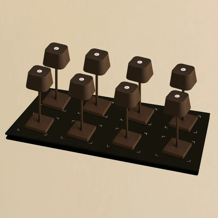 Combi Set Professional-8 X Sarphati Mini Mocha Brown Oplaadbare tafellampen & 1 x Central Station Wireless Laying Station met Qi-Technology-Perfect voor restaurants, gastvrijheid en hotels