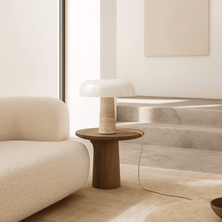 Emily travertijnlamp – elegant handgemaakt ontwerp met glazen kap