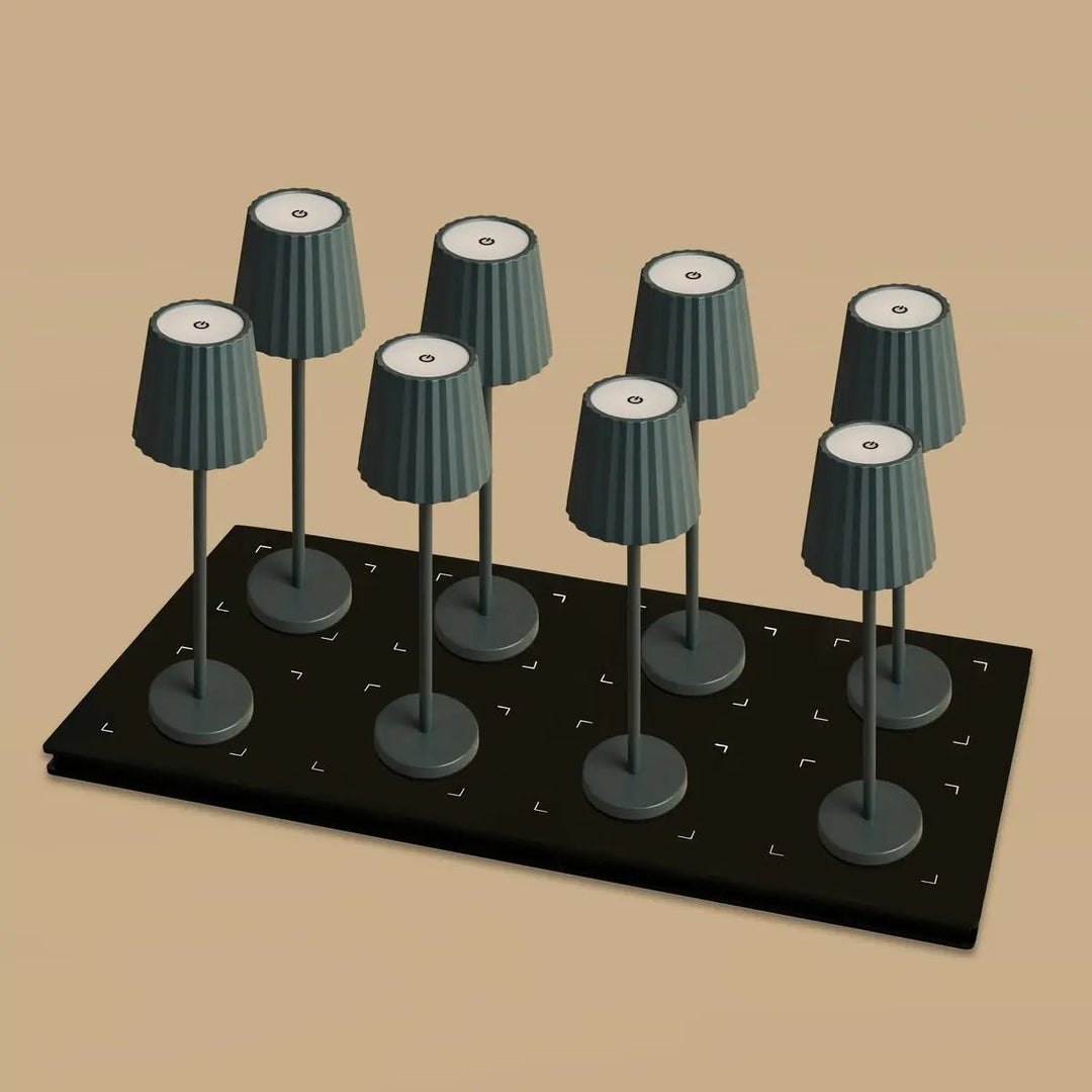 Combi Set Professional-8 X Maya Stone Gray Oplaadbare tafellampen en 1 x Central Station Draadloos laadstation met Qi-Technology-Perfect voor restaurants, gastvrijheid en hotels