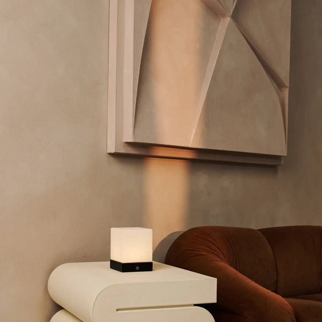 YCE Black Draadloze houten lamp met bevroren glas-oplaadbare, dimbare, 100-uur batterij