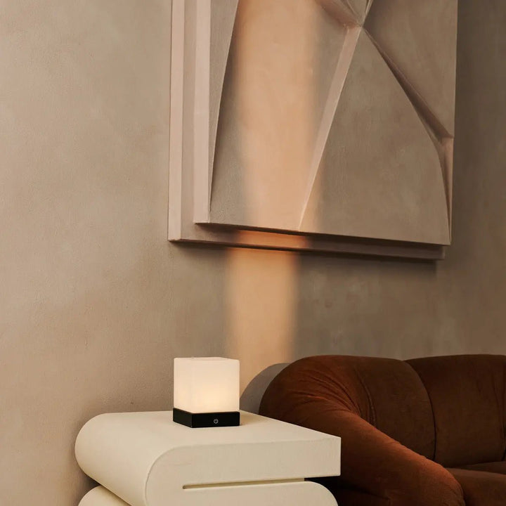 YCE Black Draadloze houten lamp met bevroren glas-oplaadbare, dimbare, 100-uur batterij