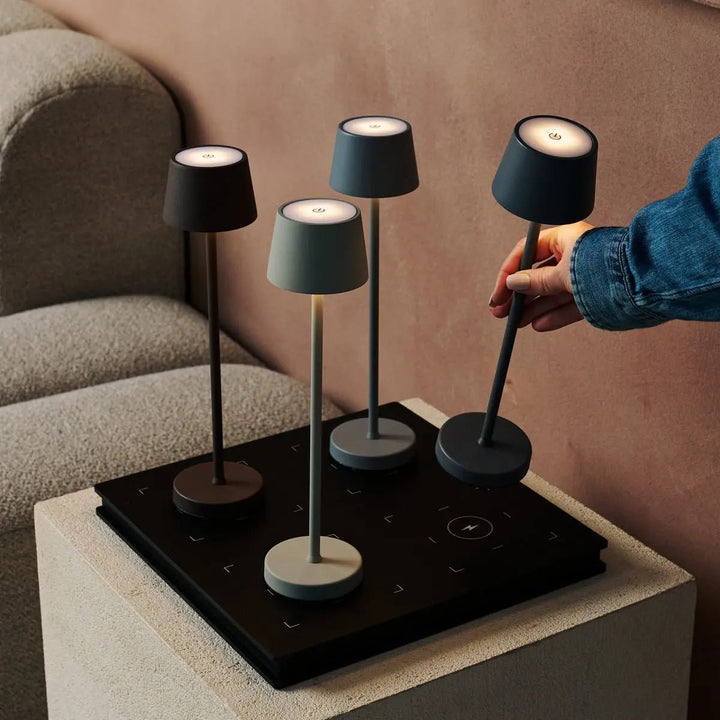 Vondel Mini Shadow Gray Oplaadbare en draadloze lamp perfect voor horeca -industrie - draadloos oplaadbaar via laadstation