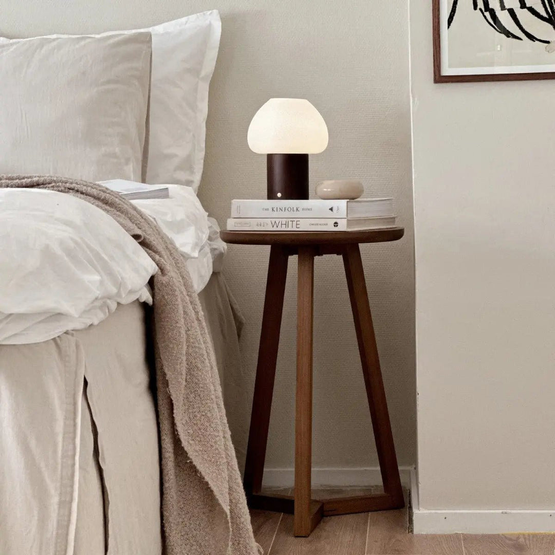 Fynn Donkerbruine Houten Lamp – Oplaadbaar & Dimbaar Licht