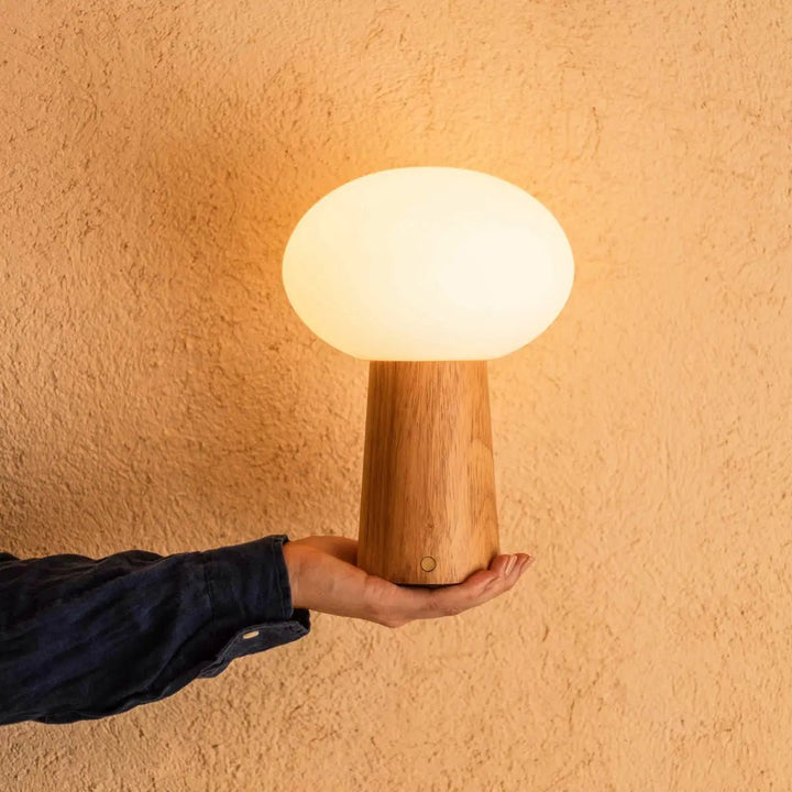 Max lichtbruine houten oplaadbare tafellamp met glas en oplaadbare batterij | Dimbare en veelzijdige verlichting