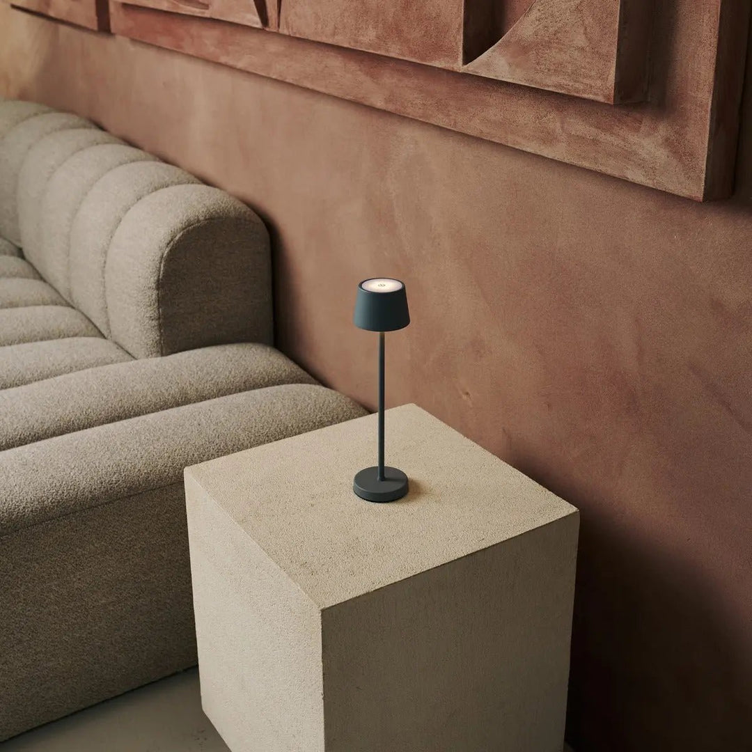 Combi Set Professional – 4 x Vondel Mini Mouse Grey Rechargeable Table Lamps & 1 x Amstel Wireless Charging Station with Q1-Technology – Perfect for Restaurants, Hospitality & Hotels