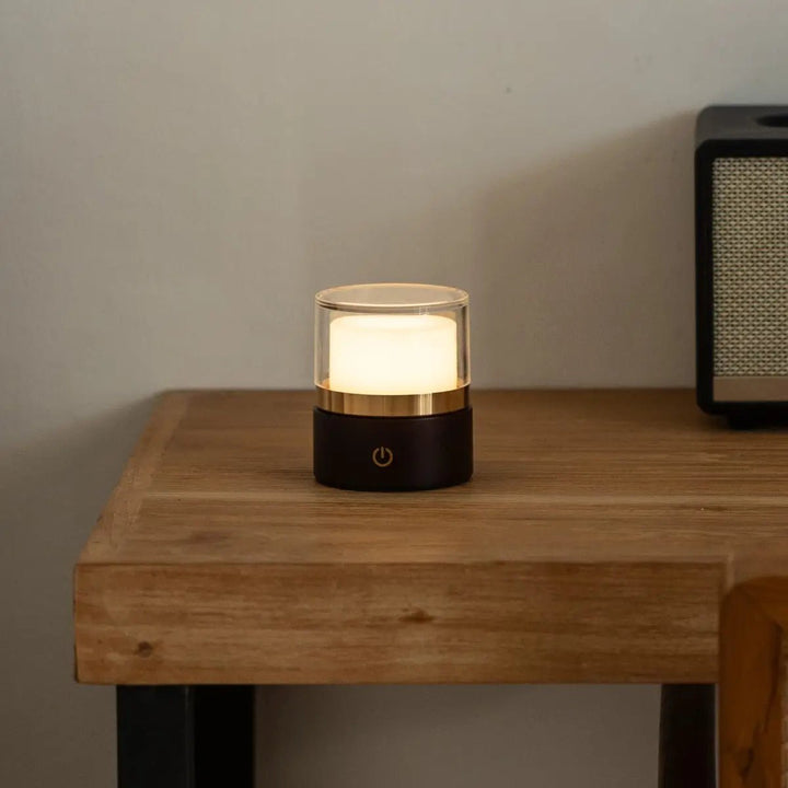 Leo donkerbruine compacte draadloze oplaadbare lamp – natuurlijk hout, dimbaar licht