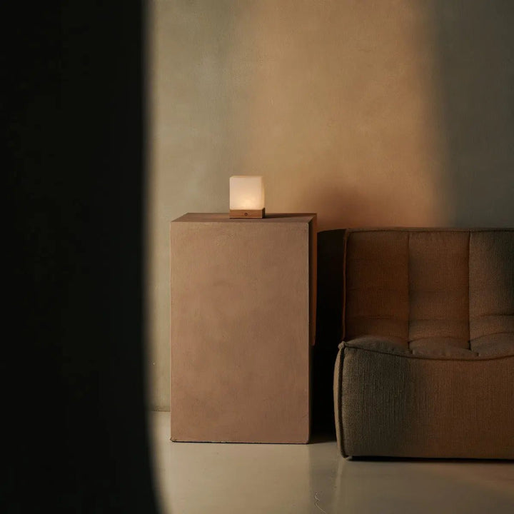 YCE lichtbruine draadloze houten lamp met bevroren glas-oplaadbare, dimbare, 100-uur batterij