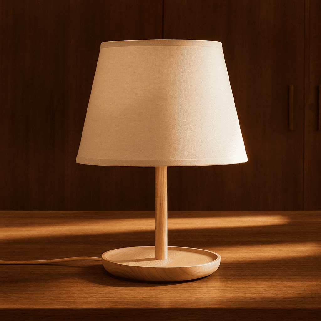 Emily lichtbruine houten lamp met kabel - handgemaakt duurzaam ontwerp voor thuis