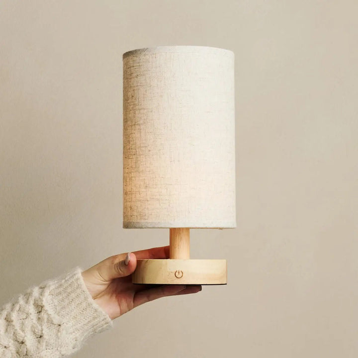 Ben lichtbruine houten donkerbruine tafellamp-oplaadbaar, dimbaar, USB-C aangedreven