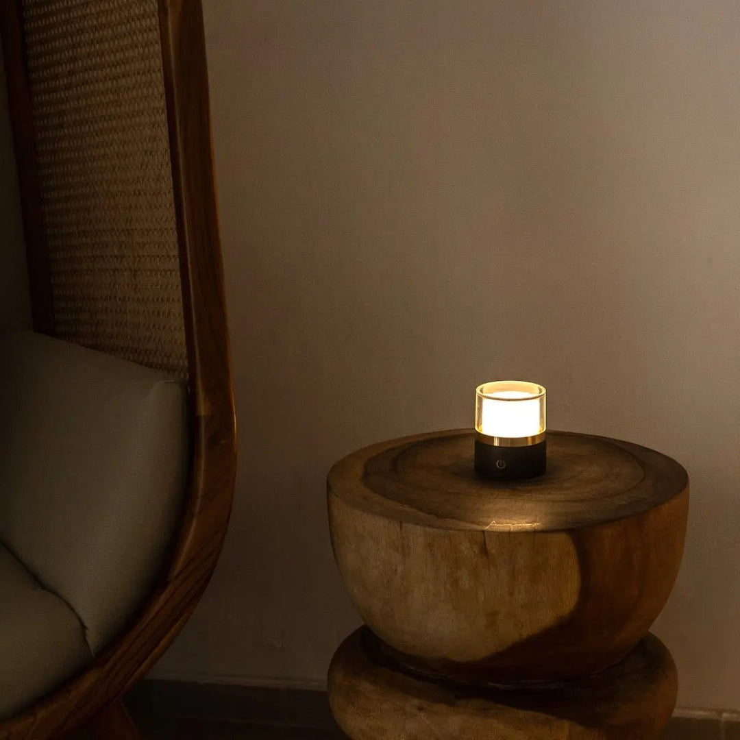 Leo donkerbruine compacte draadloze oplaadbare lamp – natuurlijk hout, dimbaar licht
