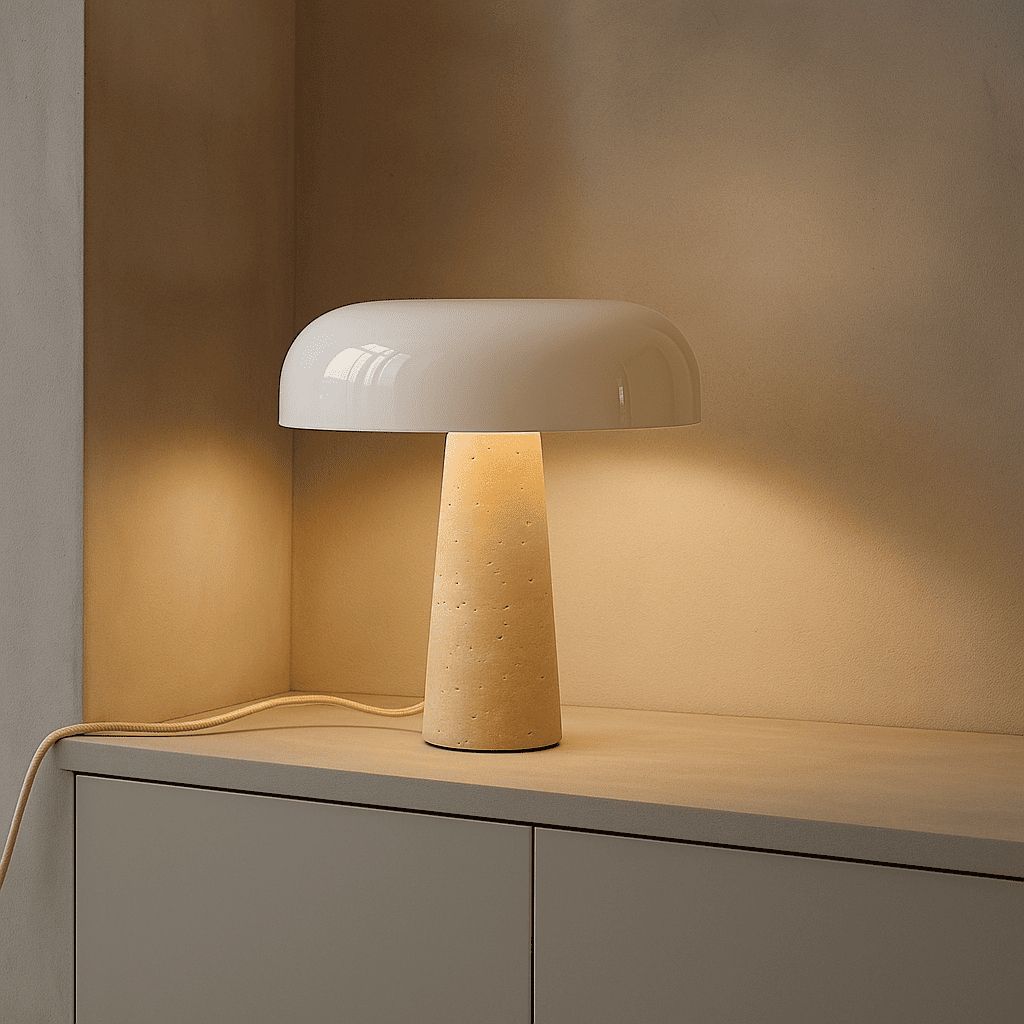 Emily travertijnlamp – elegant handgemaakt ontwerp met glazen kap