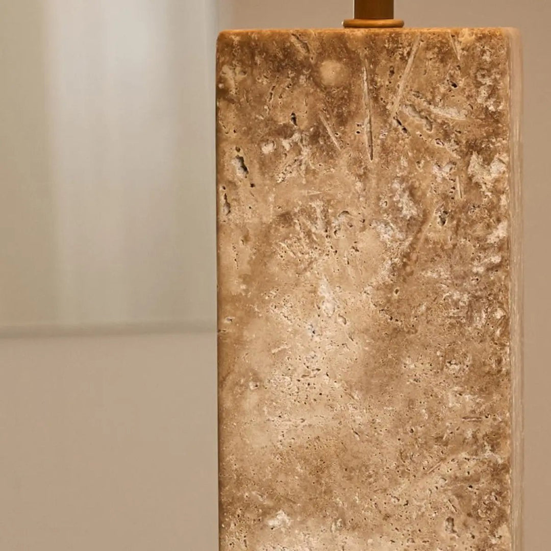 Rosie travertijnlamp – elegante natuursteen met katoenen kap