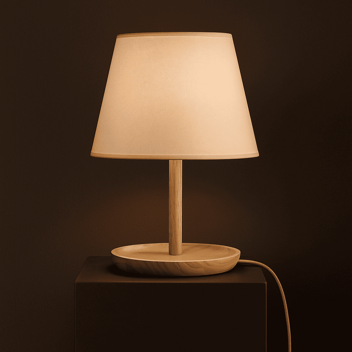 Emily lichtbruine houten lamp met kabel - handgemaakt duurzaam ontwerp voor thuis