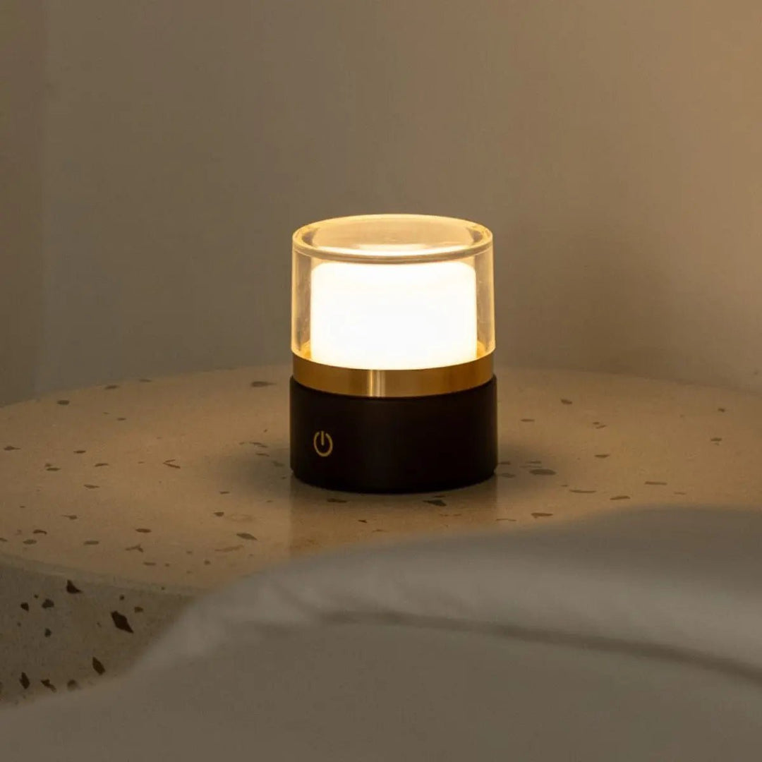 Leo donkerbruine compacte draadloze oplaadbare lamp – natuurlijk hout, dimbaar licht
