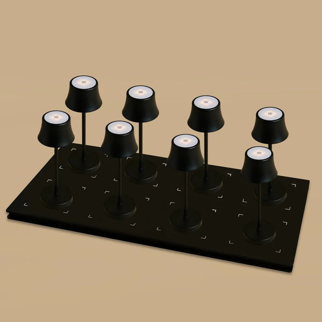 Combi Set Professional-8 X de Pijp Mini Midnight Black oplaadbare tafellampen & 1 x Central Station draadloos laadstation met Qi-Technology-Perfect voor restaurants, gastvrijheid en hotels