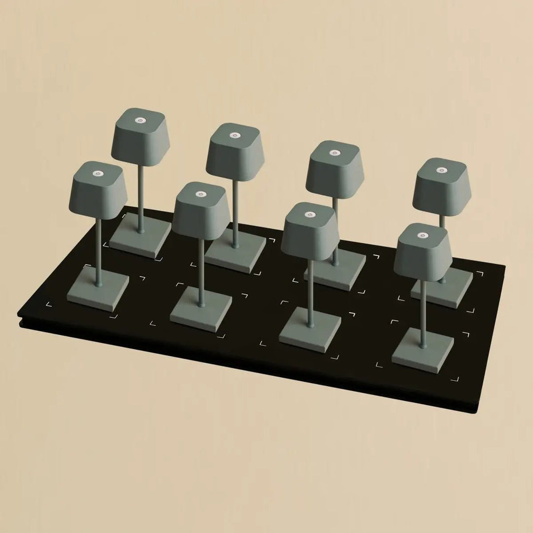 Combi Set Professional-8 x Sarphati Mini Mouse Gray Oplaadbare tafellampen & 1 x Central Station draadloos laadstation met Qi-Technology-Perfect voor restaurants, gastvrijheid en hotels
