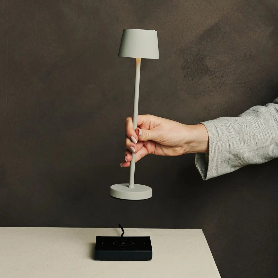 Vondel Mini Shadow Gray Oplaadbare en draadloze lamp perfect voor horeca -industrie - draadloos oplaadbaar via laadstation