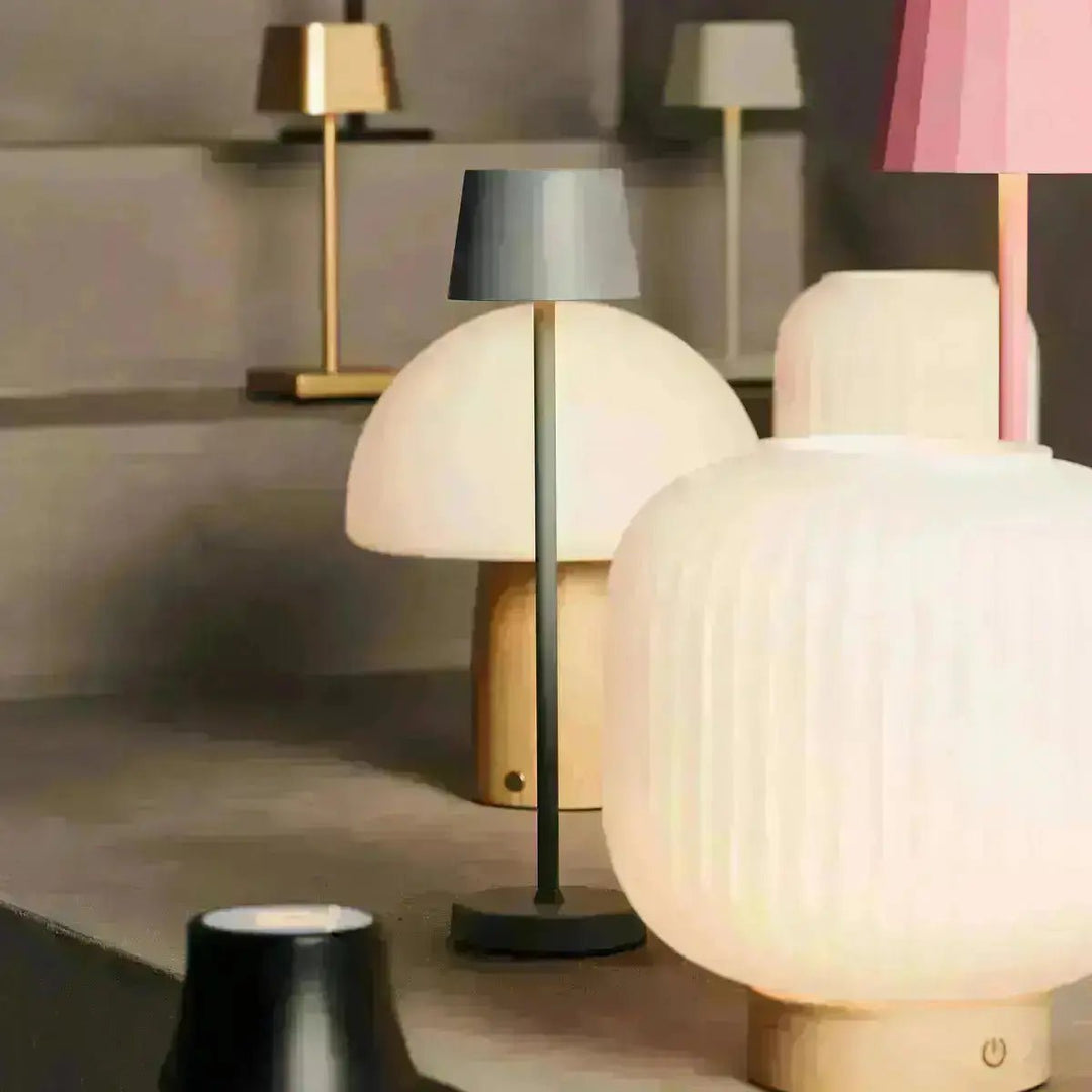 Harper lichtbruine houten lamp – draadloze oplaadbare tafellamp met handvat