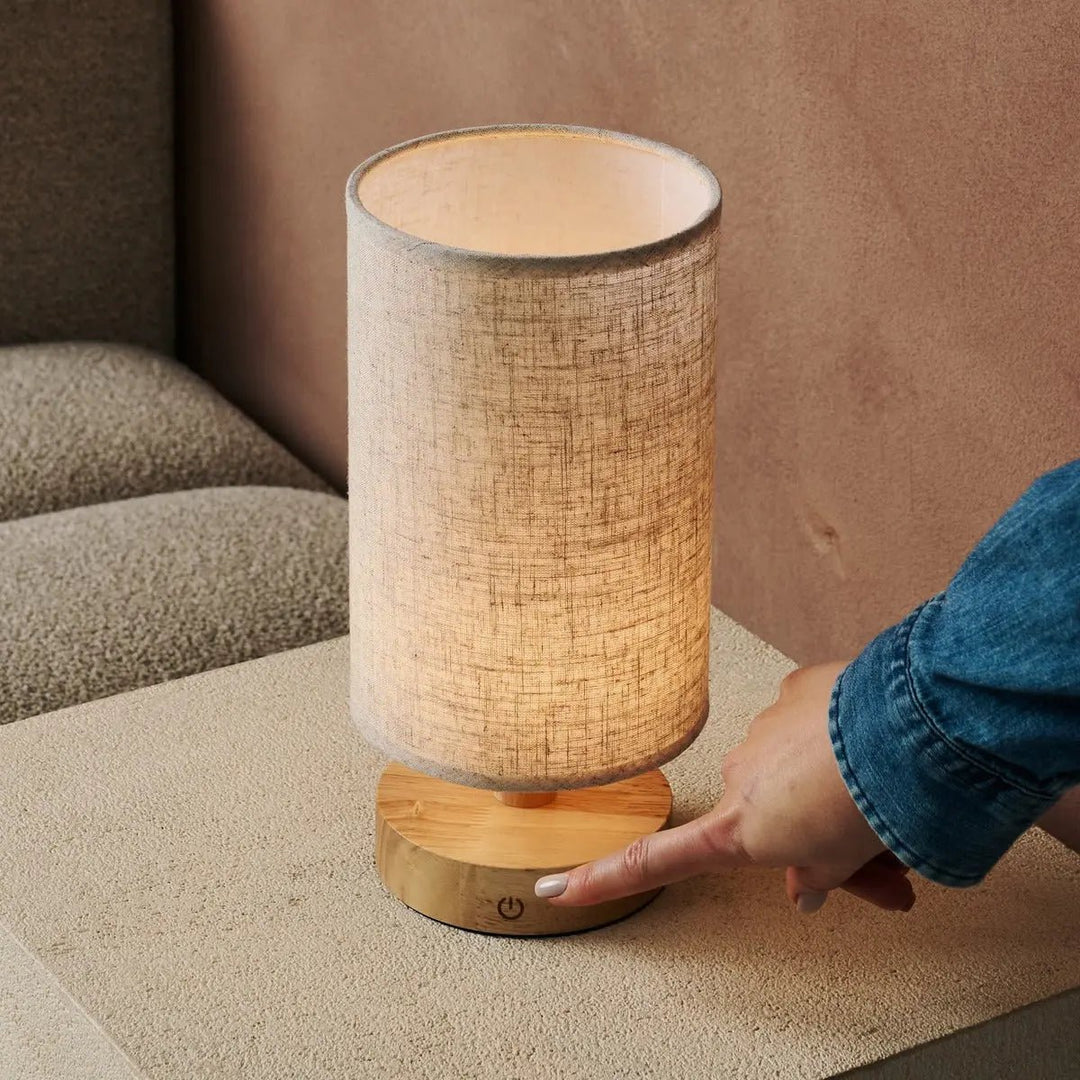Ben lichtbruine houten donkerbruine tafellamp-oplaadbaar, dimbaar, USB-C aangedreven